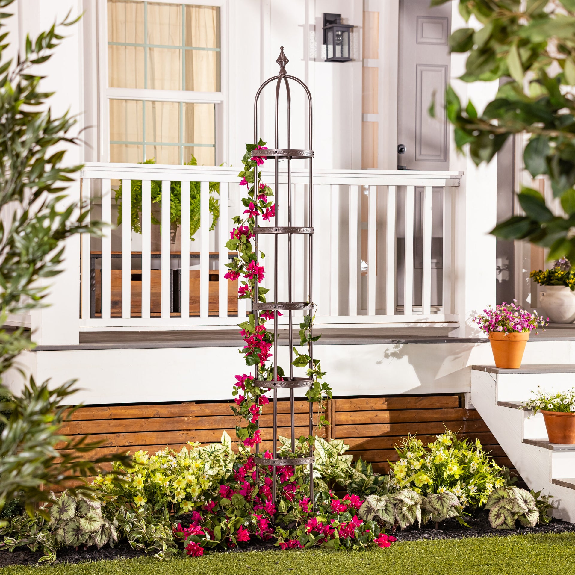 7ft trellis planter Plow & Hearth 7' Powder-Coated Steel Garden Obelisk, in Bronze
