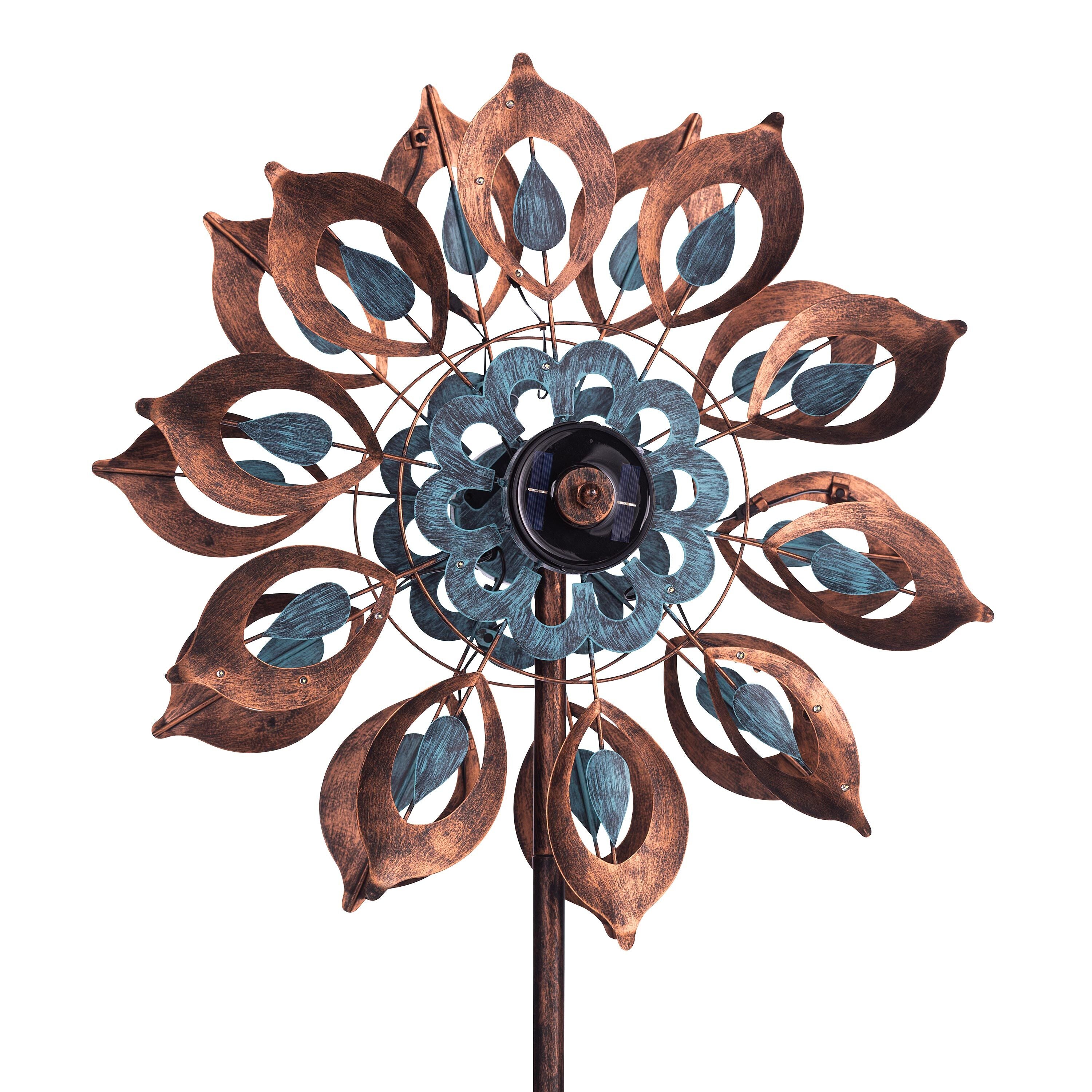 Antique Blue and Copper Lily Flower Solar Wind Spinner – Plow & Hearth