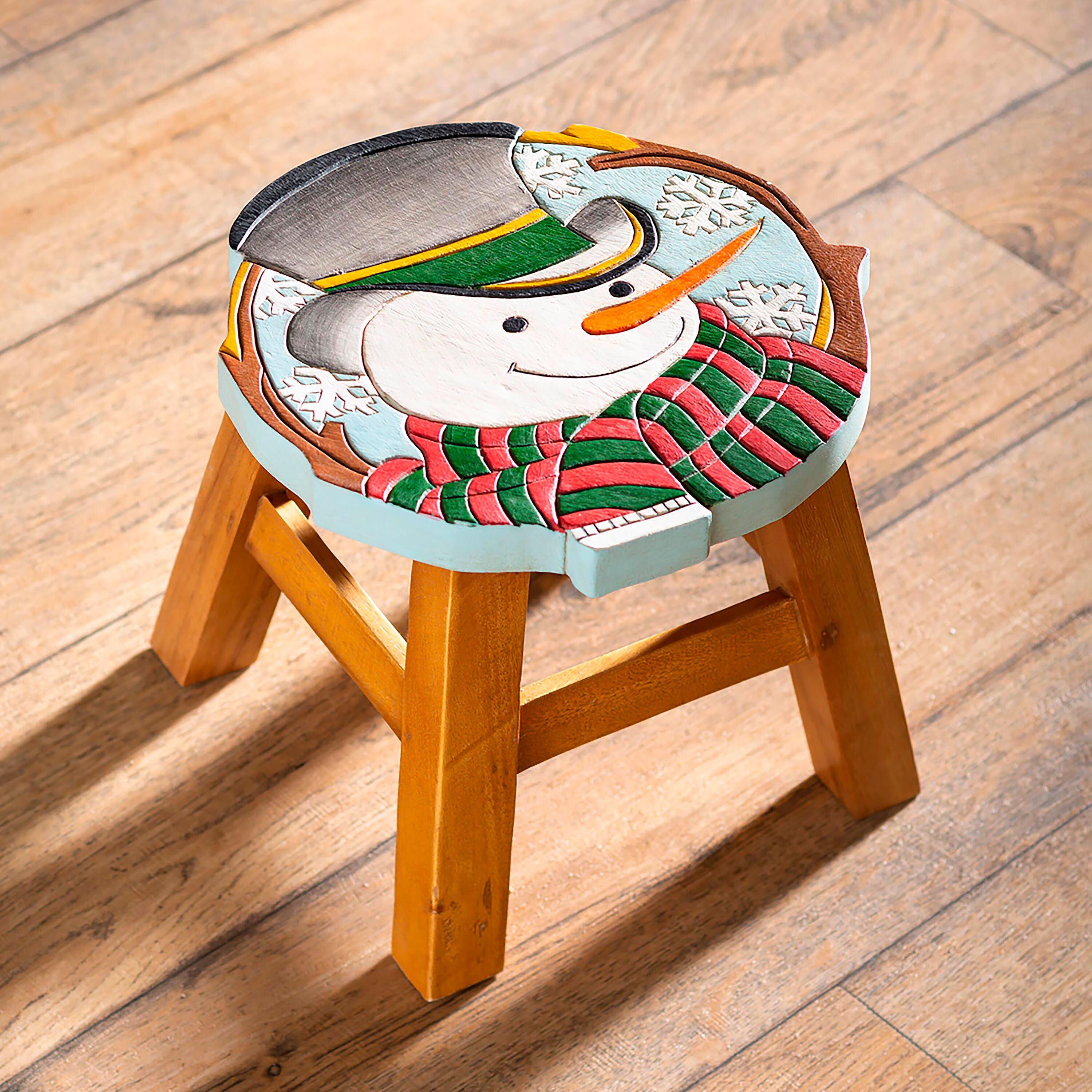 Hand-Carved Wood Snowman Footstool – Plow & Hearth