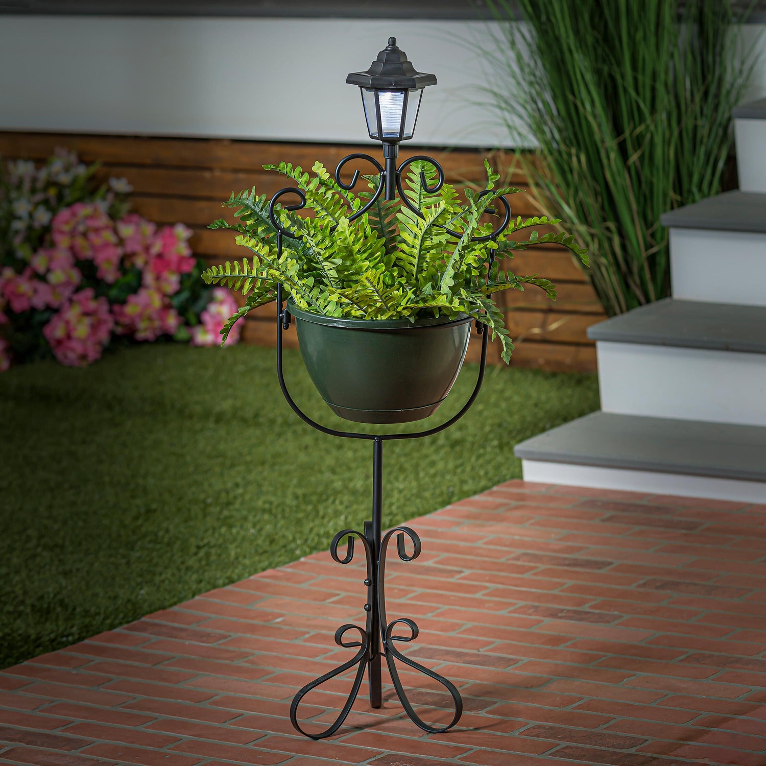 solar lamp post with plant hanger Planter with Solar Light
