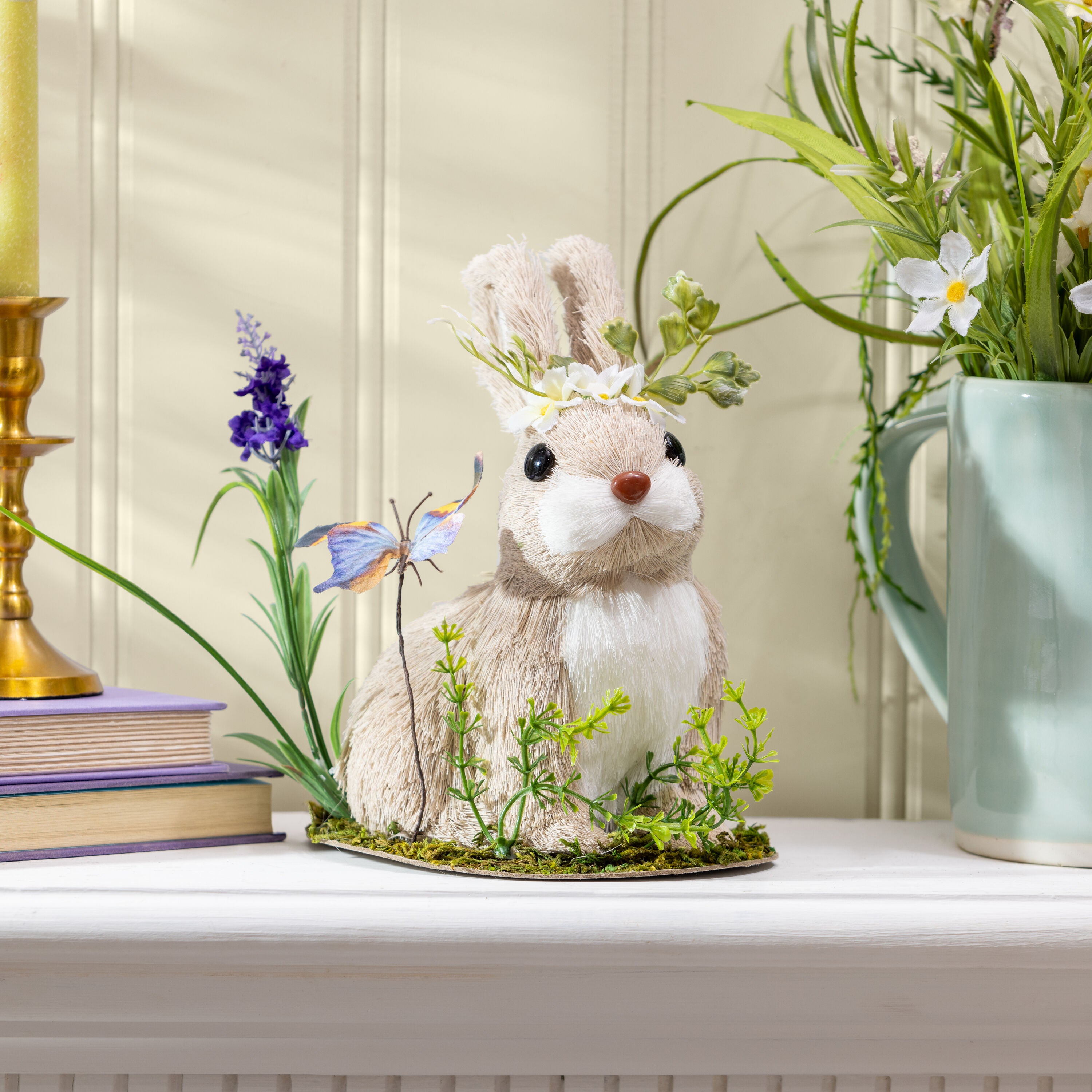 Hop Into Spring Table Decor Natural Fiber Floral Bunny with
