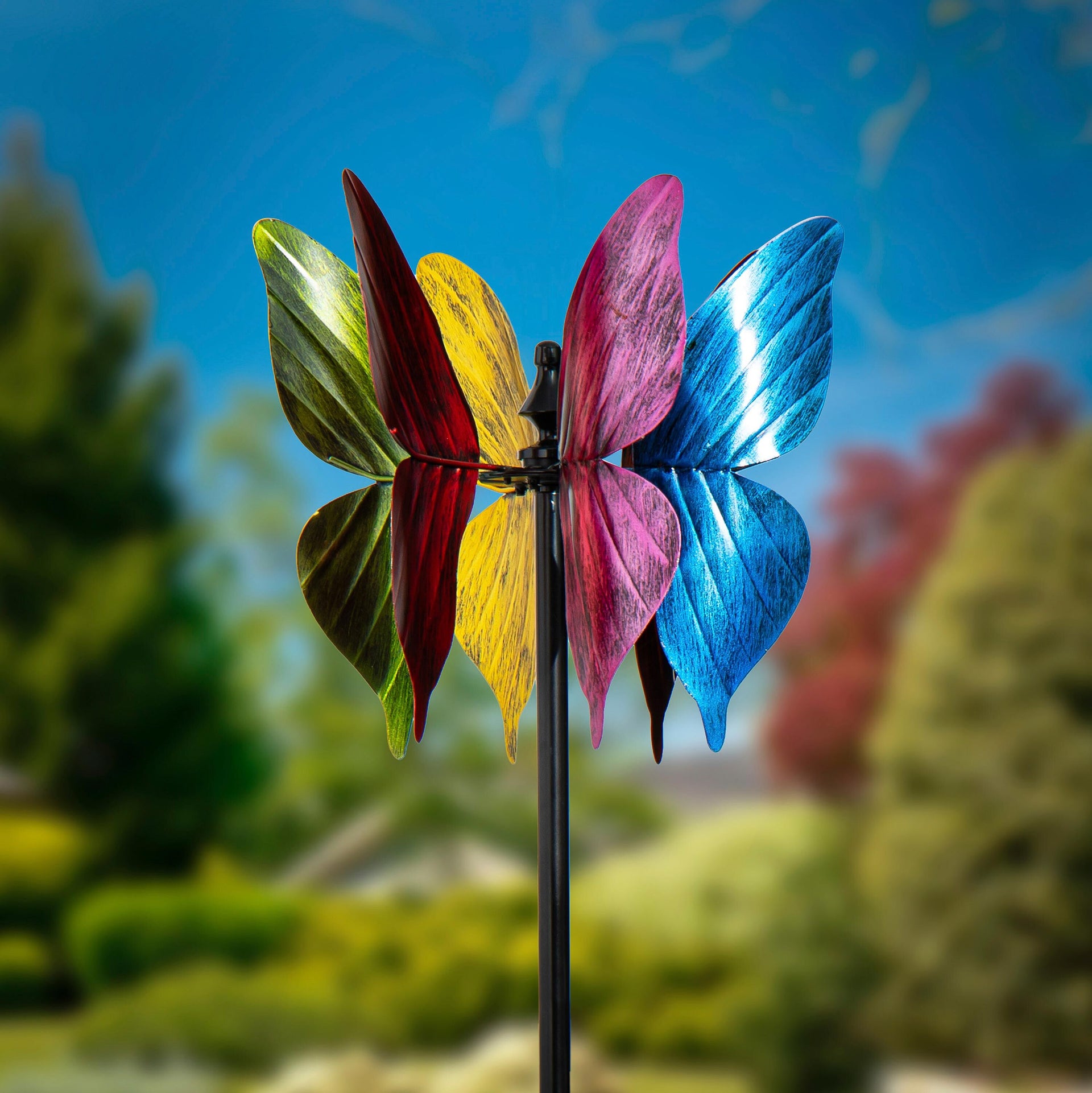 65" Metal Wind Spinner, Colorful Butterfly - Multi 65" Metal Wind Spinner, Colorful Butterfly - Multi