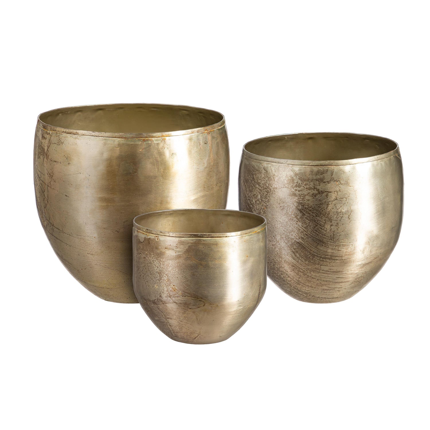large gold metal plant pot Glazed Metal Planter, Silver, Nested Set of 3