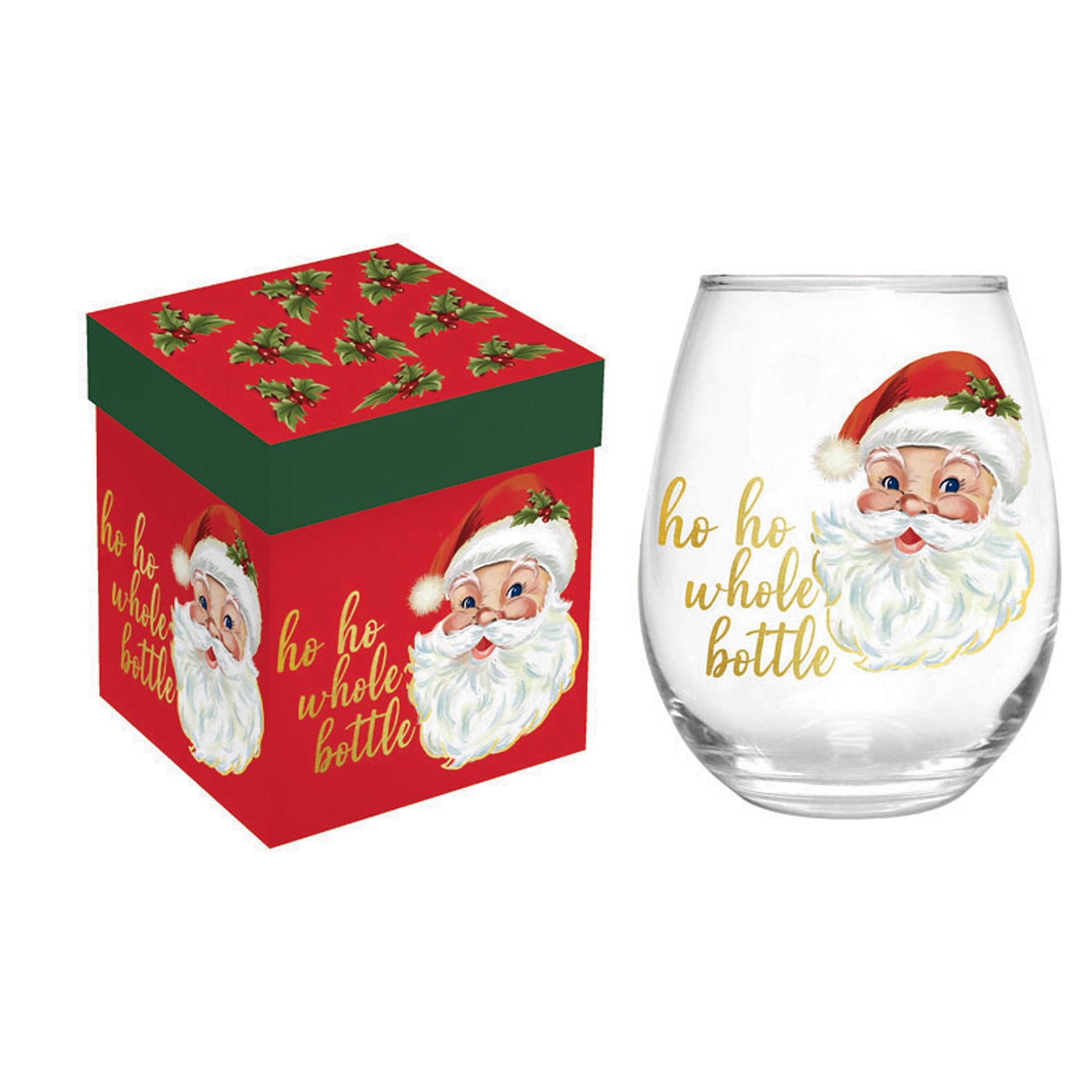 Christmas Vacation Wine Glass Stemless Glass, Ho Ho Whole Bottle, 17oz   Plow & Hearth
