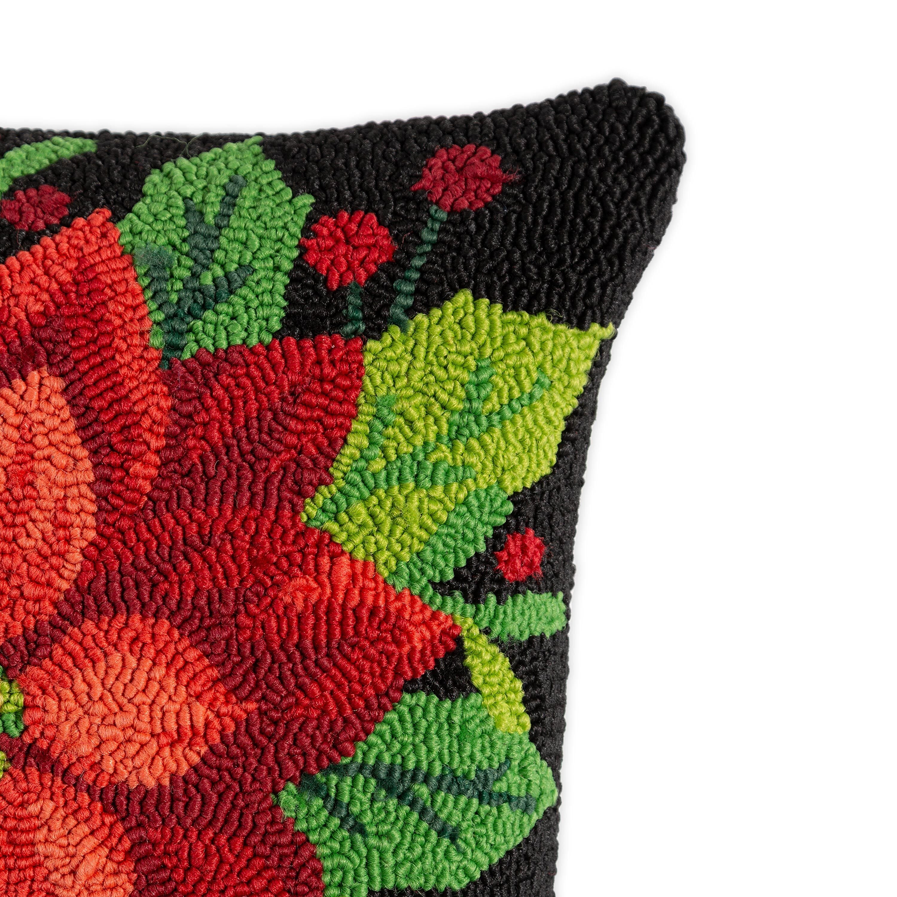Plow & Hearth Hooked Poinsettia Throw Pillow - Thumbnail 2