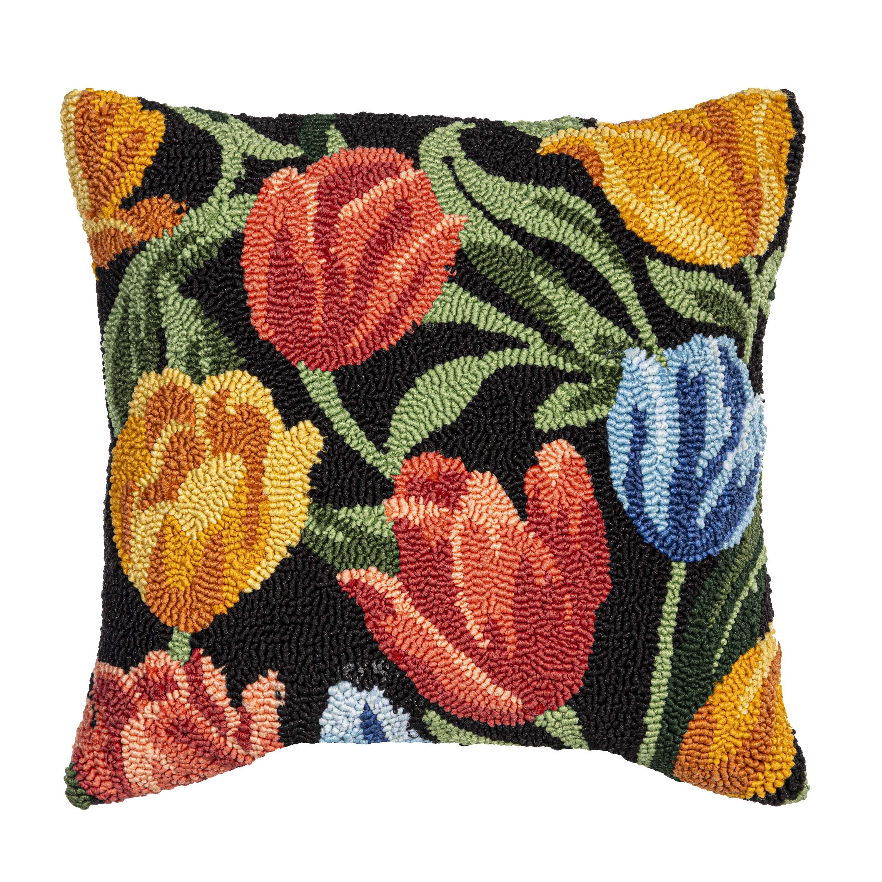 Bold Bloom Tulip Indoor/Outdoor Hooked Pillow 18