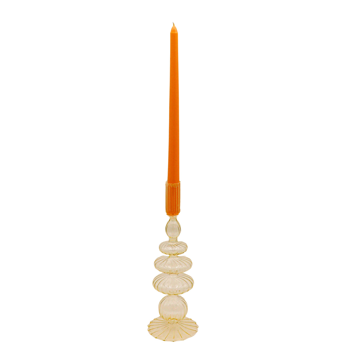 Buttercream Yellow Ribbed Candle Holder, Set of 2