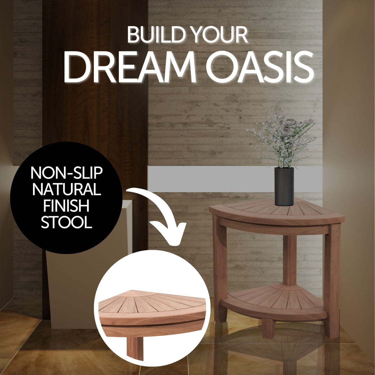 Stanley Natural Teak Shower and Bath Corner Stool with Shelf - 15.7"