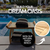 Norwegian Natural Teak Shower and Bath Curved Spa Bench with Shelf - 30"