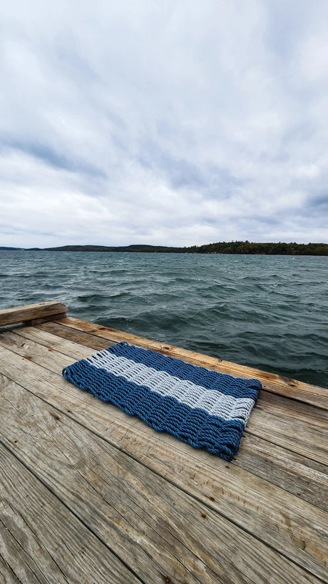 Lobster Rope Mat Navy Blue and Light Gray
