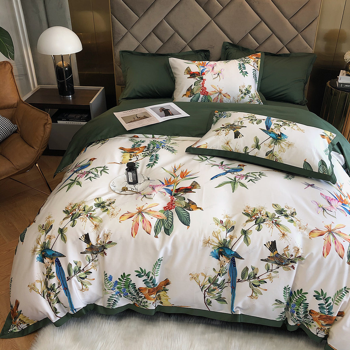 Luxury Birds Garden Long-Staple Cotton Bedding Set