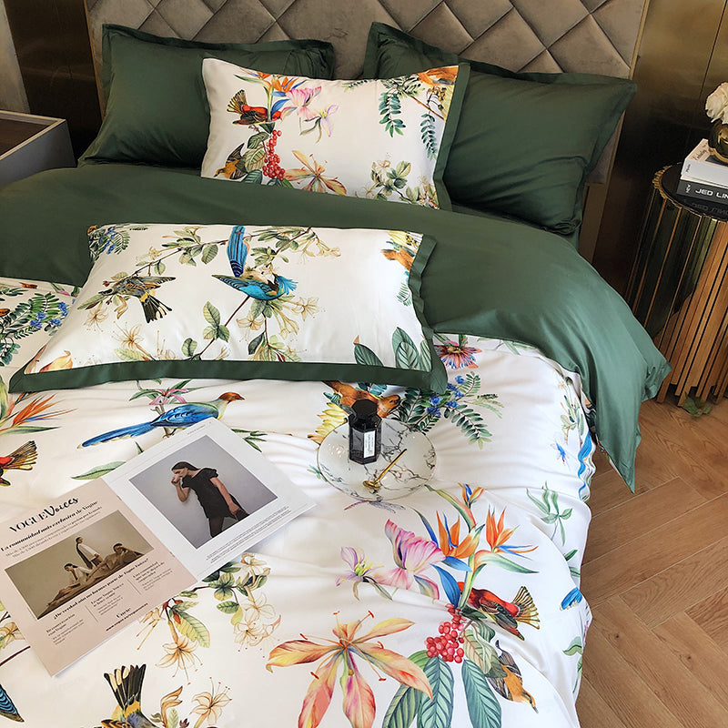 Luxury Birds Garden Long-Staple Cotton Bedding Set