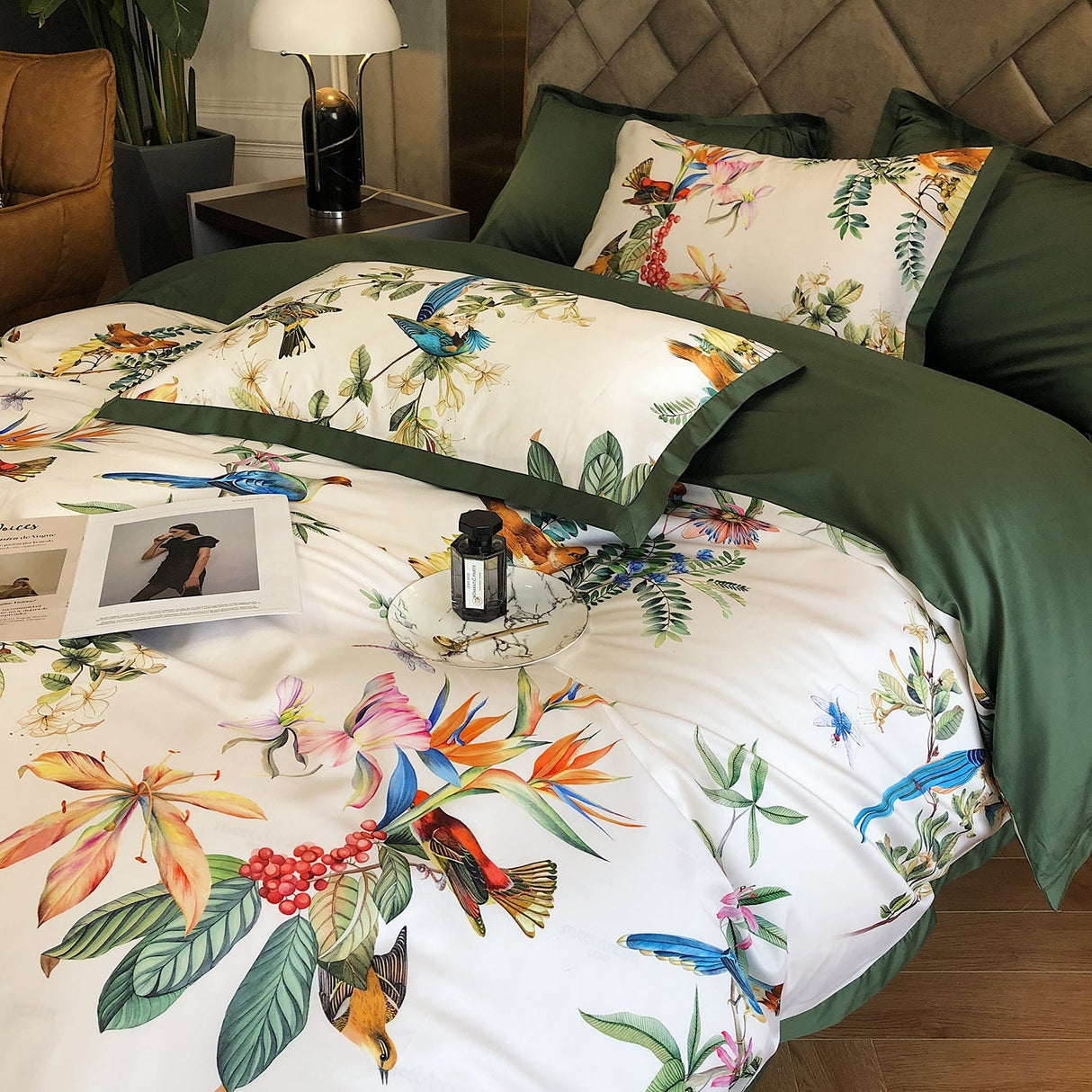 Luxury Birds Garden Long-Staple Cotton Bedding Set