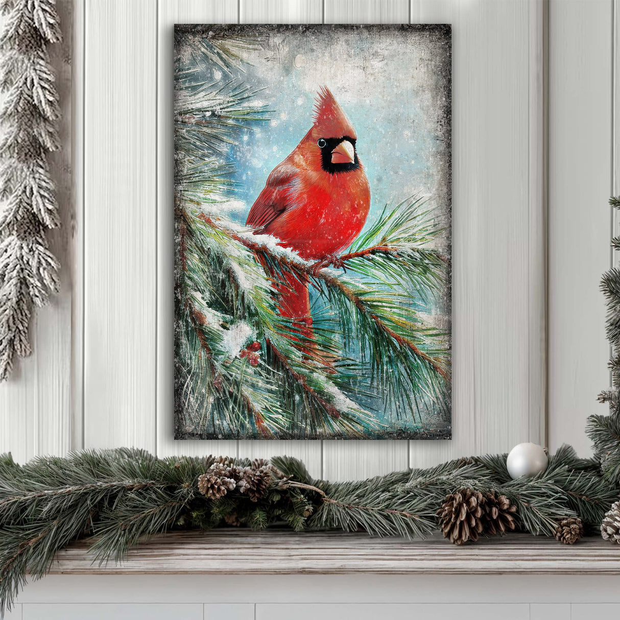 Vintage Cardinal Christmas Wall Art