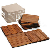 Acacia Deck Tiles 6 Slat Interlocking Decking Tiles, Set of 9