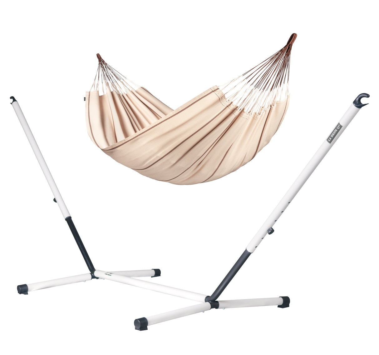 Nautico Cool Grey Organic Nougat - Organic Cotton Double Hammock with Powder Coated Steel Stand