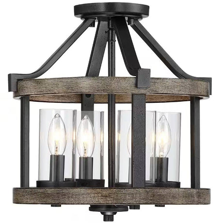 Metal and Wood Farmhouse Ceiling Lamp