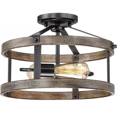 Metal and Wood Farmhouse 2-Light Ceiling Lamp