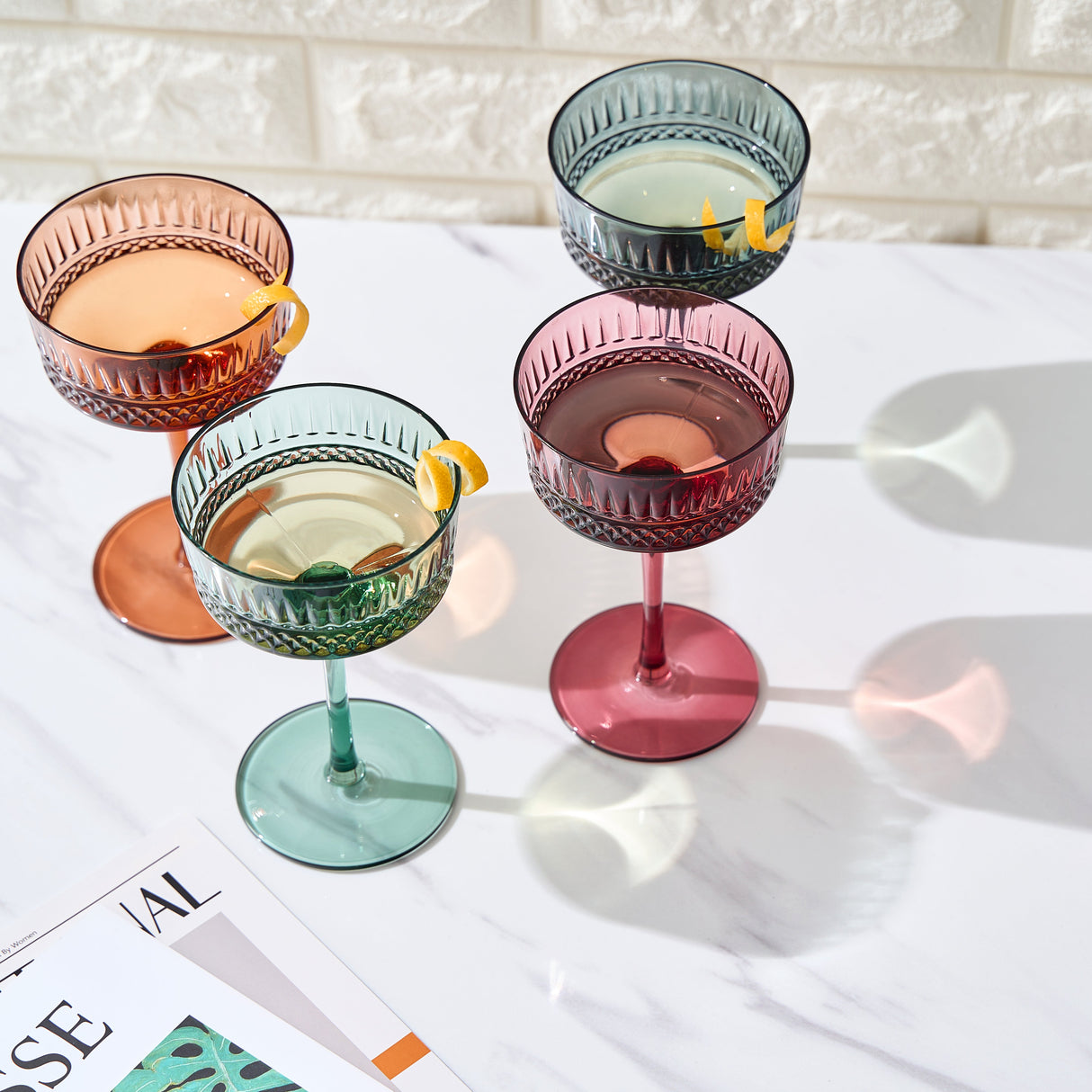 Tonal Crystal Champagne Coupe, Cocktail Glassware, Set of 4