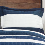 Full/Queen Navy White Stripe 3 Piece Cotton Lightweight Quilt Set