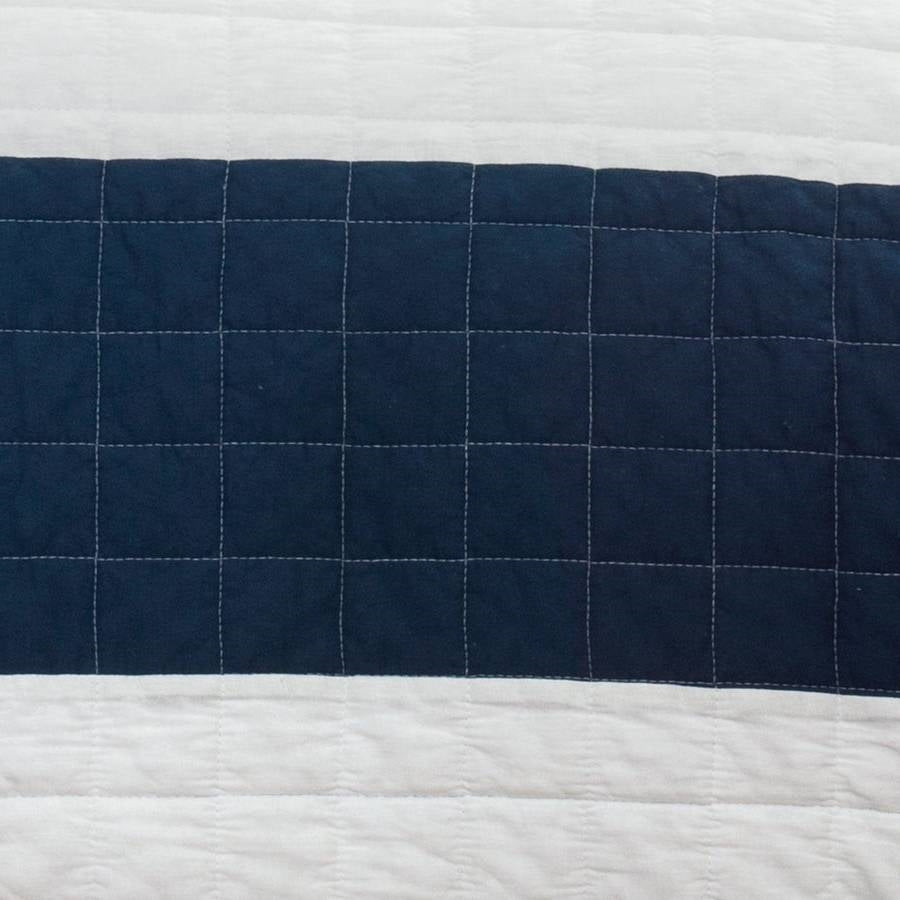 Full/Queen Navy White Stripe 3 Piece Cotton Lightweight Quilt Set
