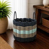 Navy Blue, Tan & Seafoam Five Stripe Rope Basket