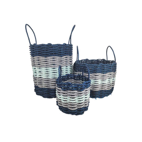 Five Stripe Rope Storage Basket Navy Blue, Light Gray, Seafoam