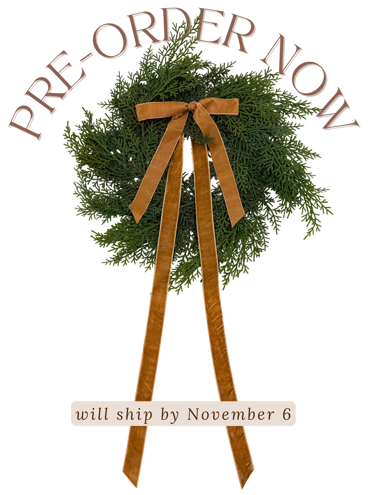 Neutral Mini Cedar Cabinet Wreaths with Ribbon - Ship by 11/6/2026