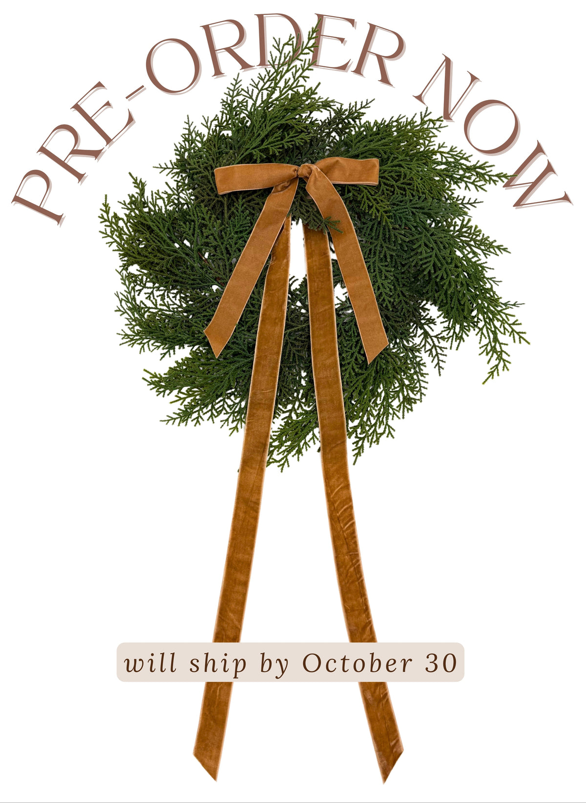Neutral Mini Cedar Cabinet Wreaths with Ribbon - Ship by 10/30/2026