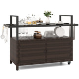 Outdoor Bar Cart Wicker Serving Cart