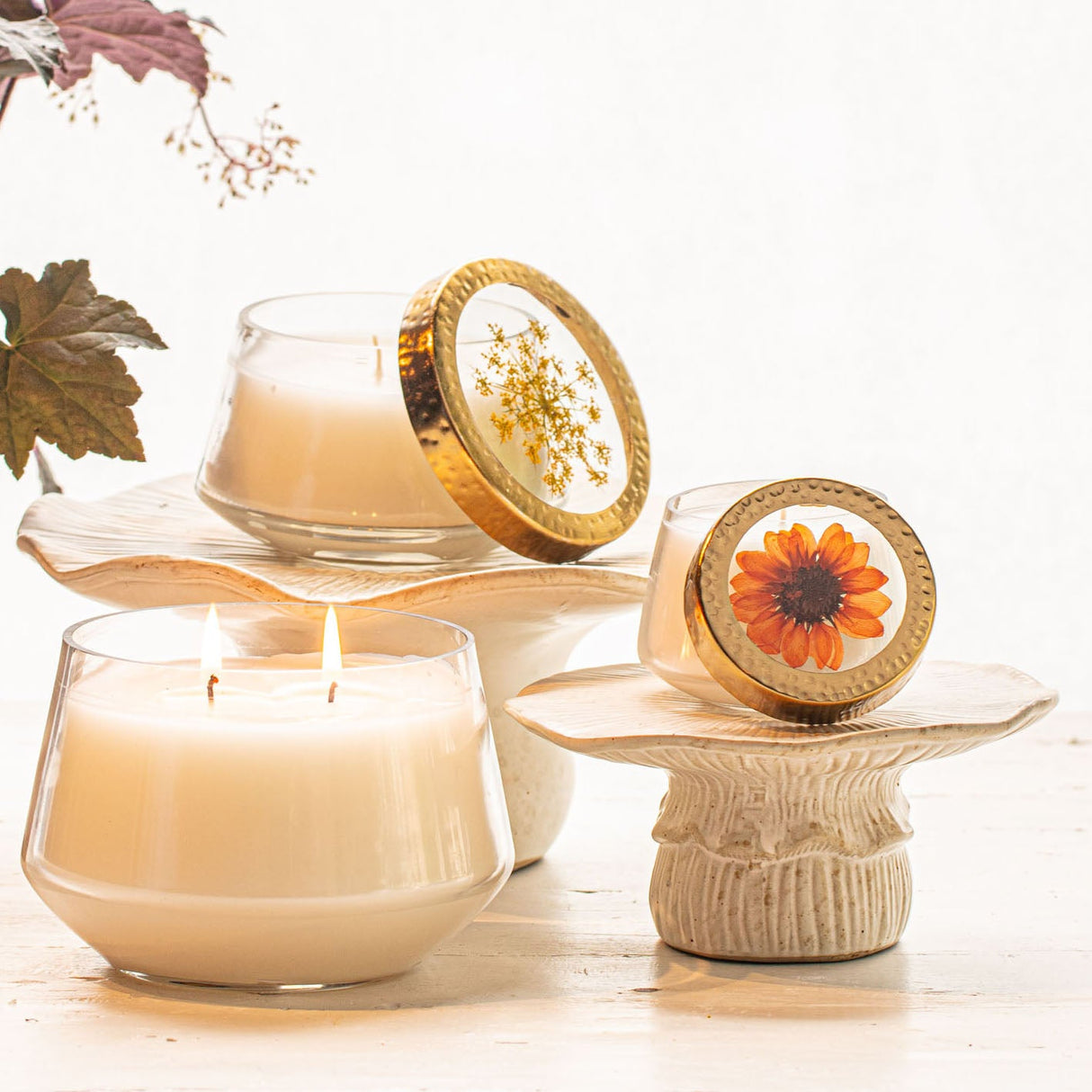Accent Pressed Floral Candle - Harvest Pumpkin