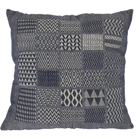 Artisan Hand Loomed Cotton Square Pillow, Indigo Blocks