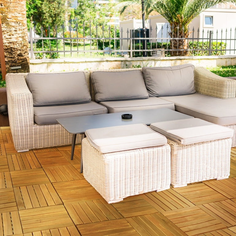 Acacia Deck Tiles 6 Slat Interlocking Decking Tiles, Set of 9