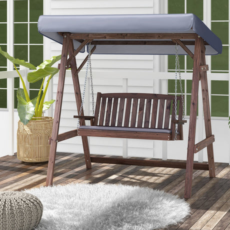 Fir Wood Porch Swing with Stand and Tilt Canopy