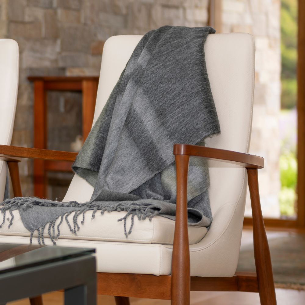 Kallpa Collection - Handwoven Storm Grays & Olive Alpaca Throw Blanket From Ecuador