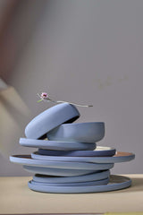 Handmade Blue Porcelain Dinner Plates. Forget-me-not/Chocolate