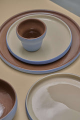 Handmade Blue Porcelain Dinner Plates. Forget-me-not/Chocolate