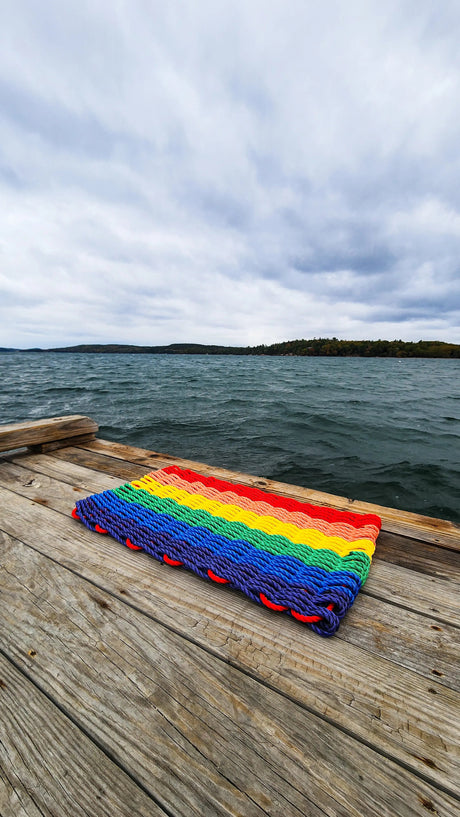 Rainbow Rope Mat made with Lobster Rope, Maine Made
