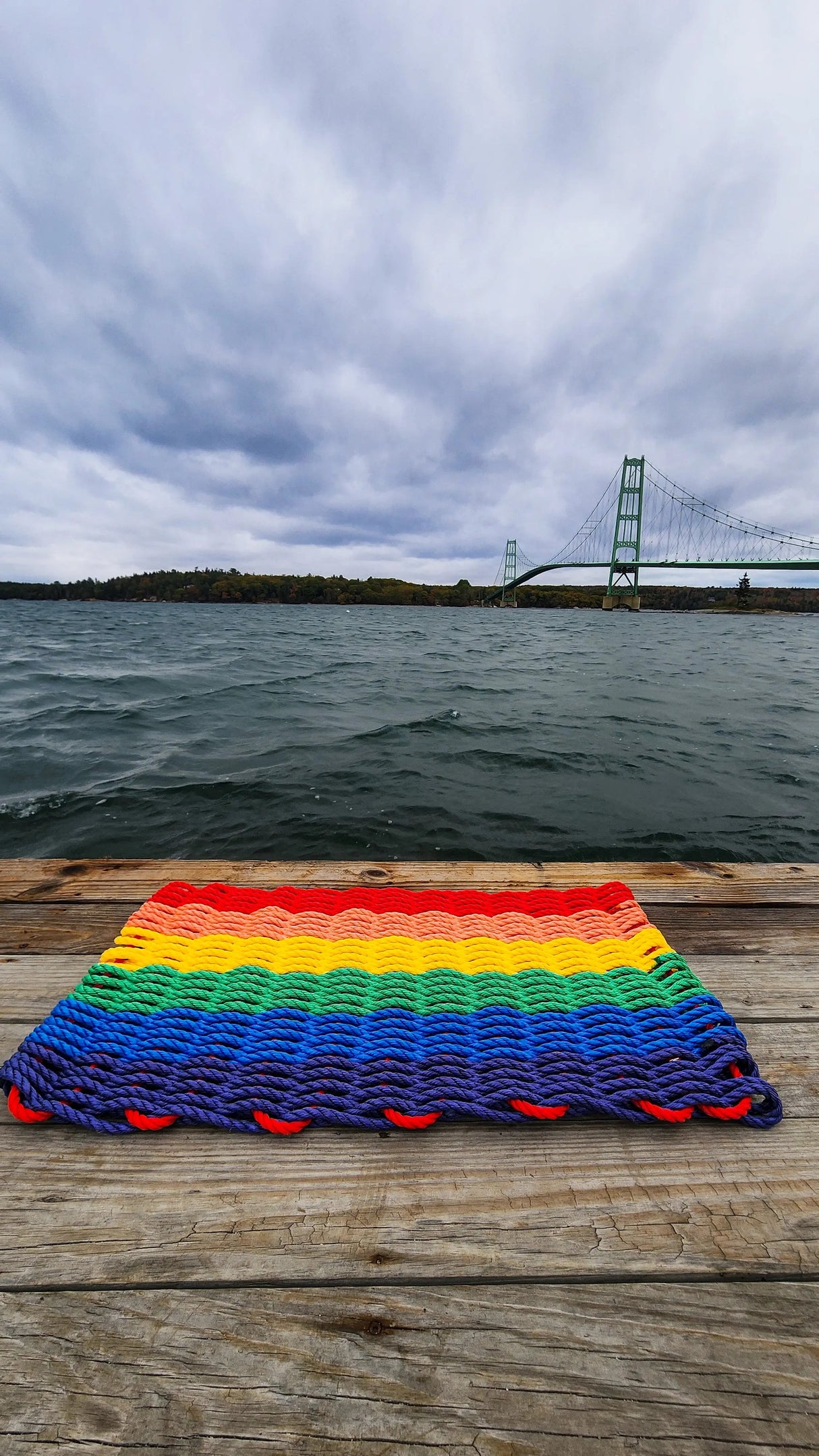 Rainbow Rope Mat made with Lobster Rope, Maine Made