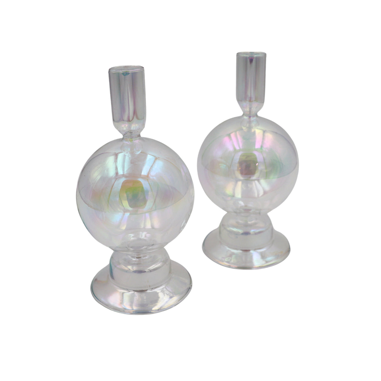 Set of 2 Rainbow Prism Bauble Candle Holders