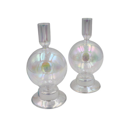 Set of 2 Rainbow Prism Bauble Candle Holders