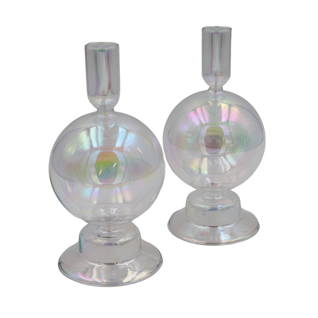 Set of 2 Rainbow Prism Bauble Candle Holders