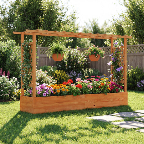 Raised Garden Bed Planter Box with Lattice Trellis