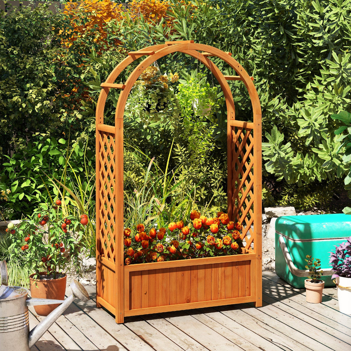 Raised Garden Bed with Lattice Trellis