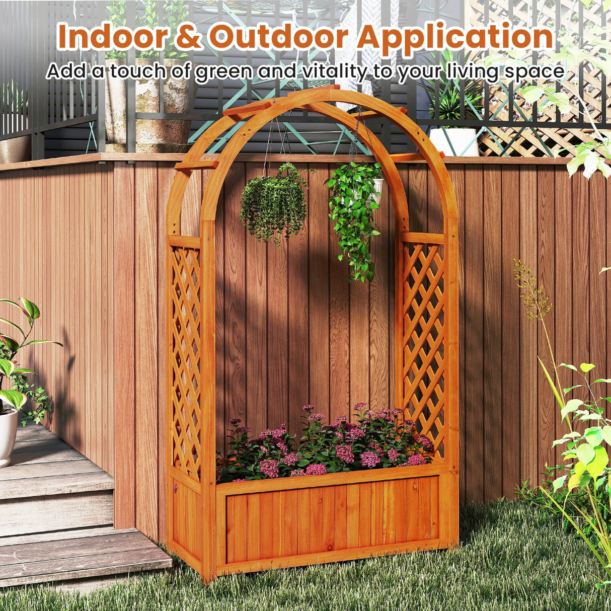 Raised Garden Bed with Lattice Trellis