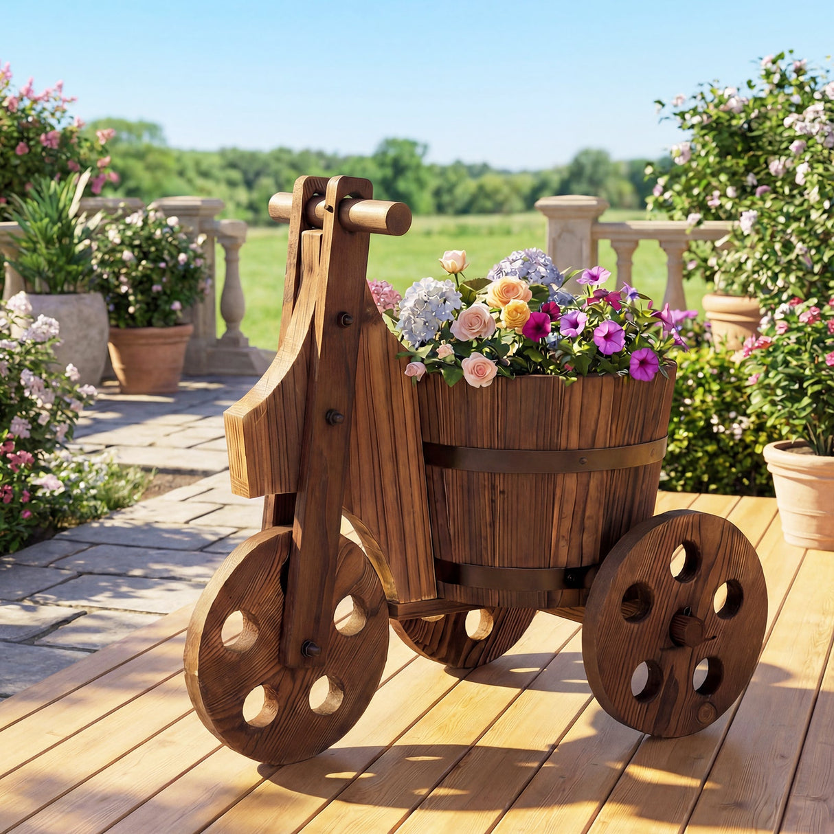 Rustic Wood Tricycle Planter
