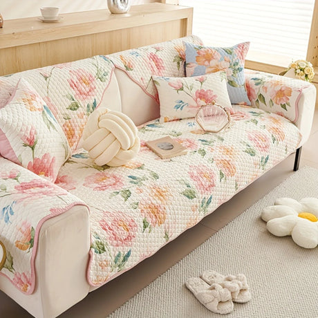 Floral Couch Cover – Pet Proof Linen Sofa Slipcover