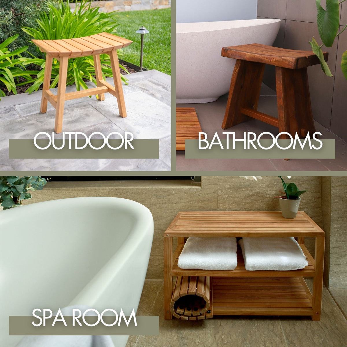 Norwegian Natural Teak Shower and Bath Curved Spa Bench with Shelf - 30"