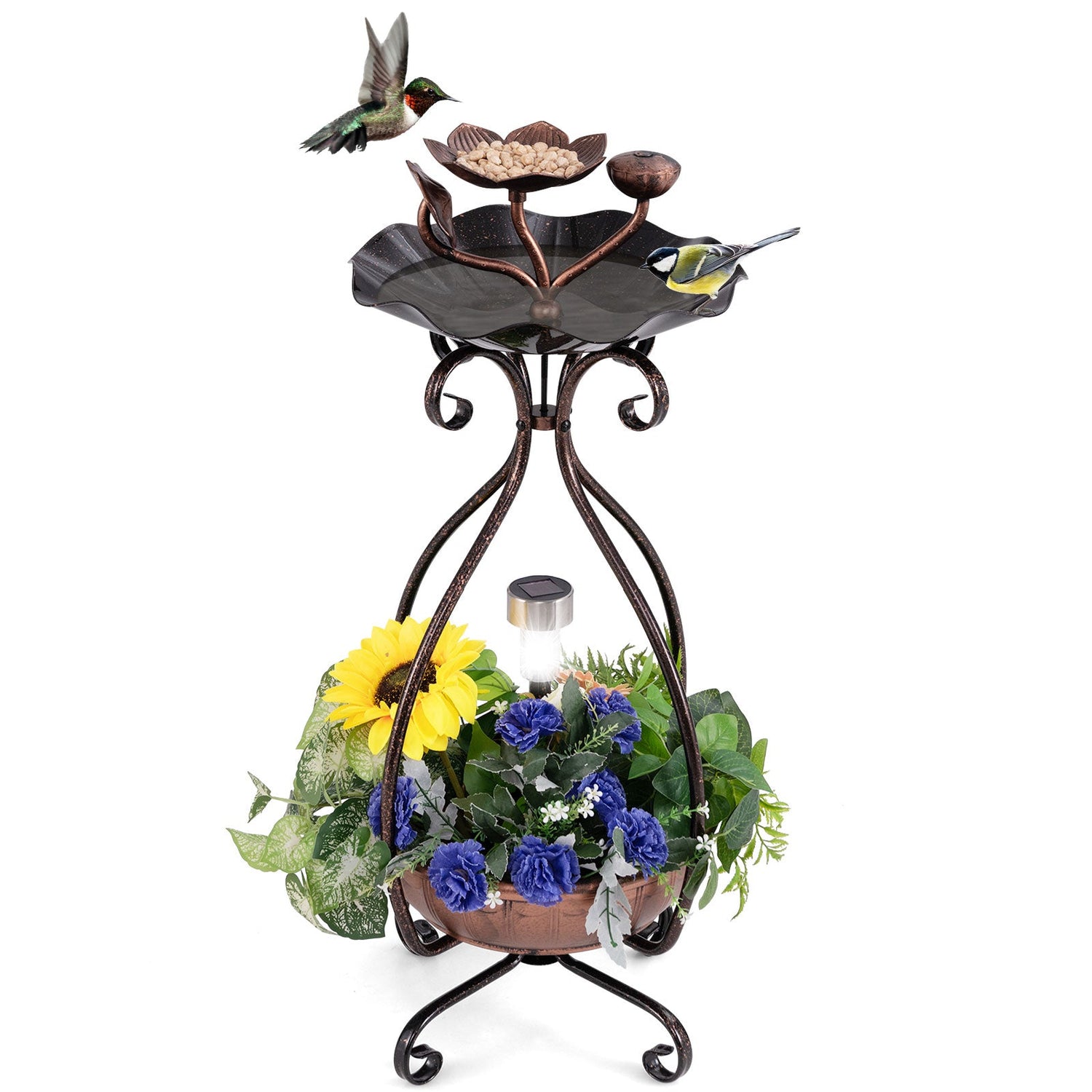 Solar Outdoor Bird Bath Feeder/Planter Combo