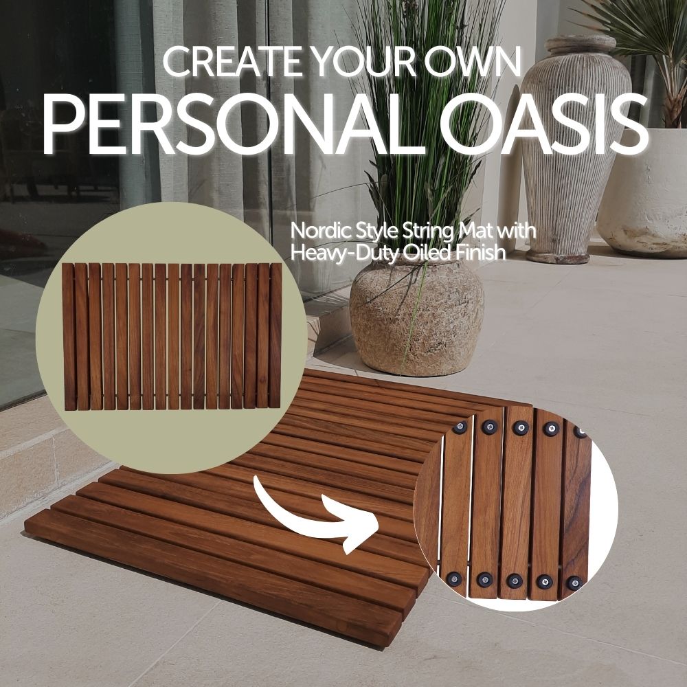 Sunriver Teak Shower and Bath String Mat with Rubber Feet 23.62" x 15.75"